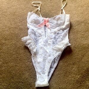Pretty White Lace & Sheer One Piece Teddy